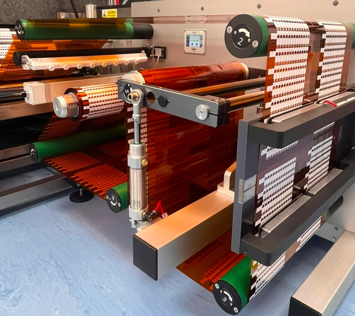 Roll-to-roll converting line recutting Gii electrode webs