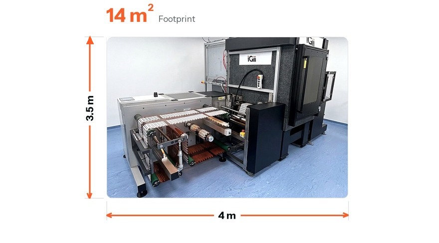 The iGii Gii production line in operation, occupying a 14 square metre footprint measuring 3.5m by 4m