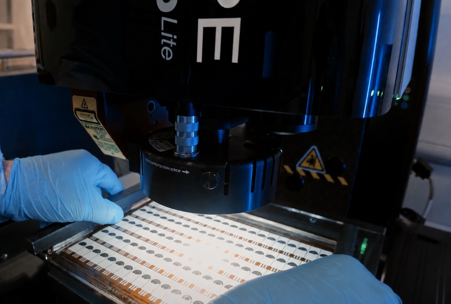 Gii-Sens electrode sheet being inspected under laser measurement equipment